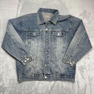 P.J. Mark Trucker Jacket Mens Large Blue Denim Classic Fit Collared Button Front